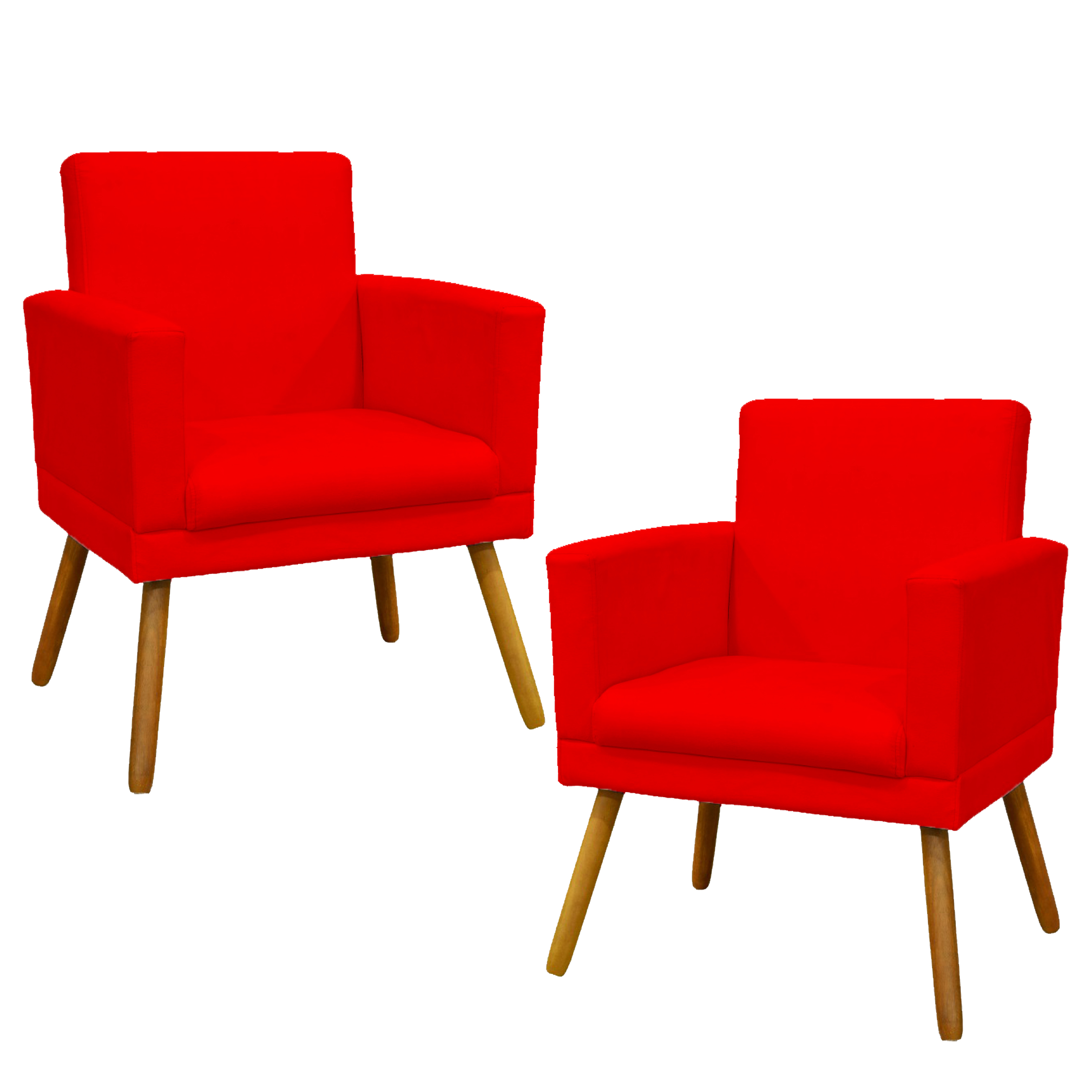 Kit 2 Poltronas Decorativas E Confortáveis Nina Com Base Suede Vermelho Pé Castanho - Clique E Decore