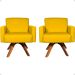 Kit 2 Poltronas Decorativas Hope Base Giratória Suede Amarelo Pé Castanho