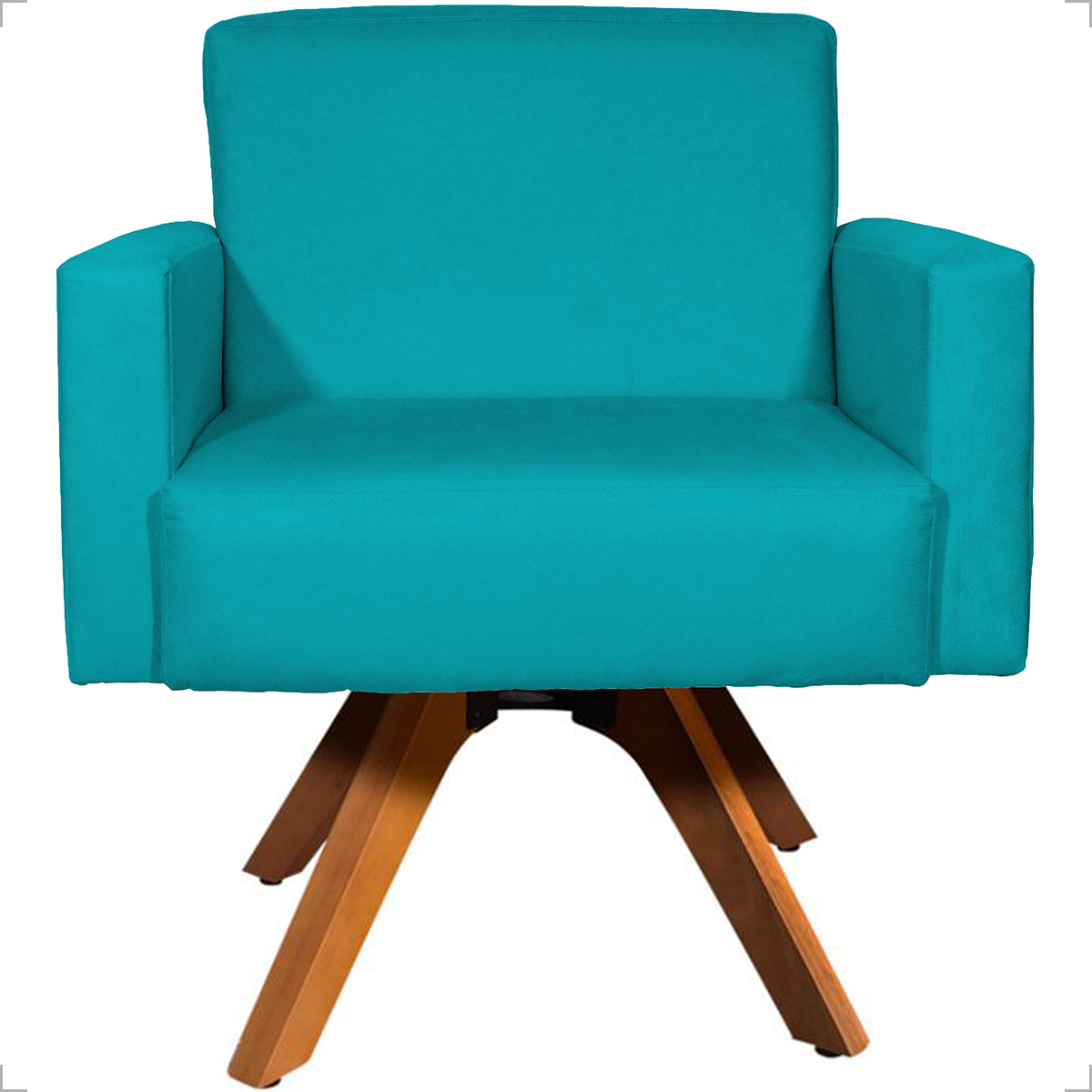 Kit 2 Poltronas Decorativas Hope Base Giratória Suede Azul Turquesa Pé Castanho