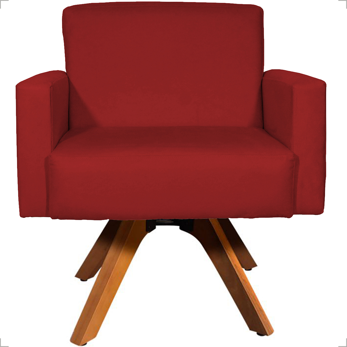 Kit 2 Poltronas Decorativas Hope Base Giratória Suede Bordô Pé Castanho