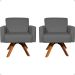 Kit 2 Poltronas Decorativas Hope Base Giratória Suede Cinza Pé Castanho