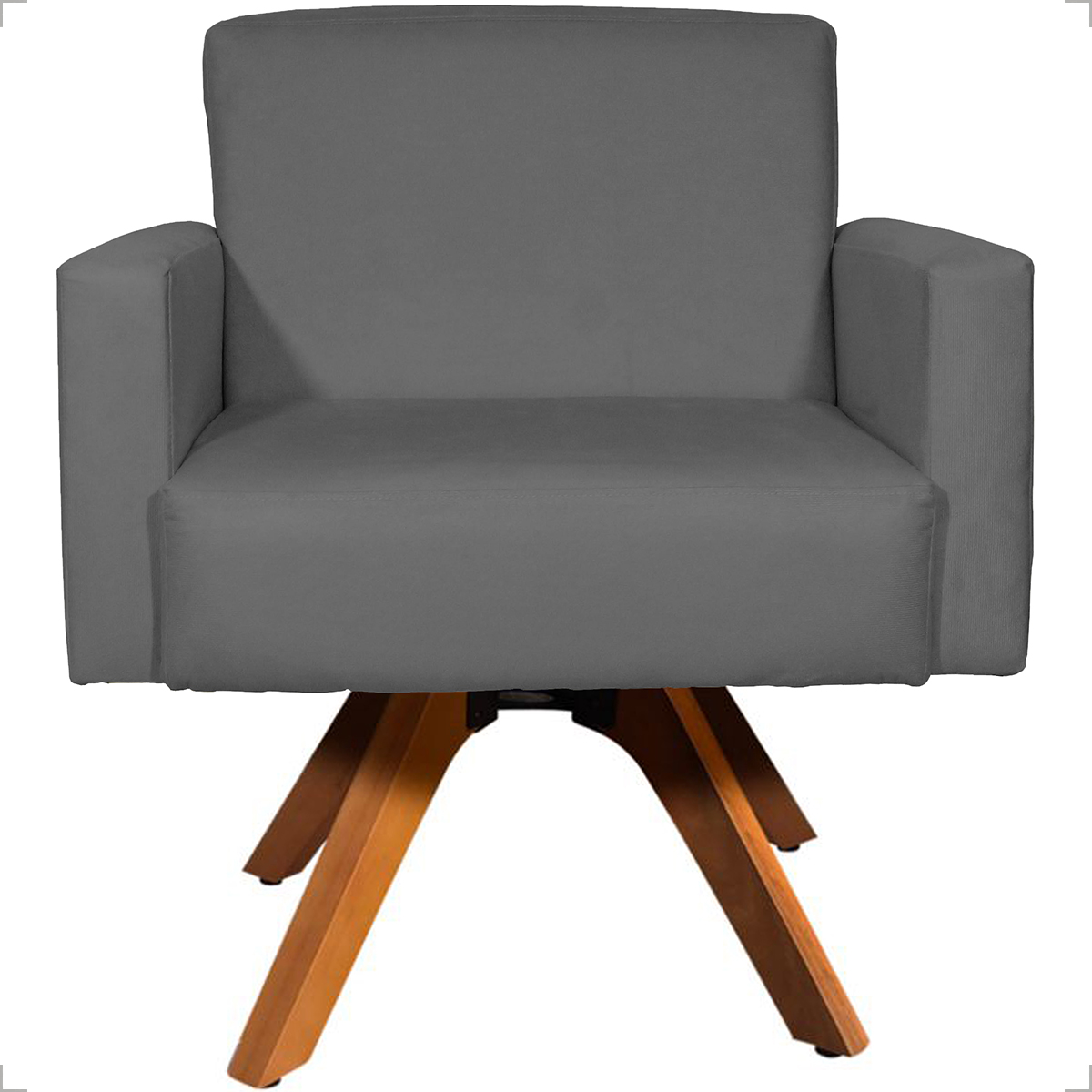 Kit 2 Poltronas Decorativas Hope Base Giratória Suede Cinza Pé Castanho