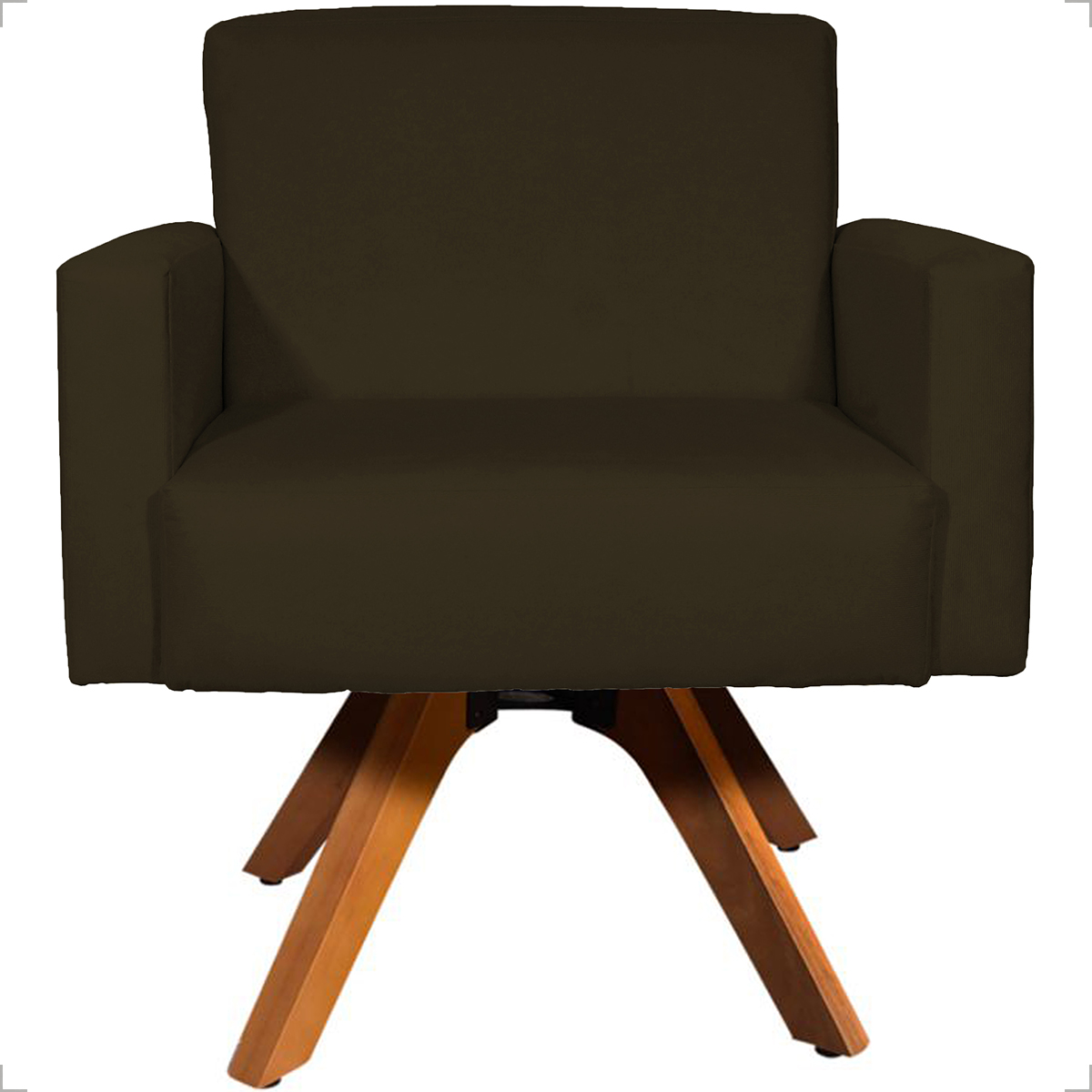 Kit 2 Poltronas Decorativas Hope Base Giratória Suede Marrom Pé Castanho