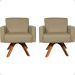 Kit 2 Poltronas Decorativas Hope Base Giratória Suede Nude Pé Castanho