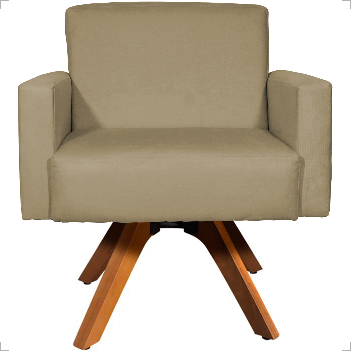 Kit 2 Poltronas Decorativas Hope Base Giratória Suede Nude Pé Castanho