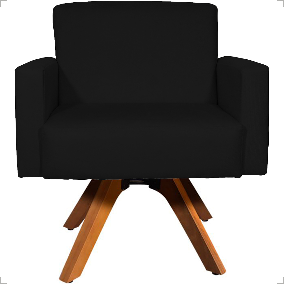 Kit 2 Poltronas Decorativas Hope Base Giratória Suede Preto Pé Castanho