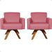 Kit 2 Poltronas Decorativas Hope Base Giratória Suede Rosê Pé Castanho