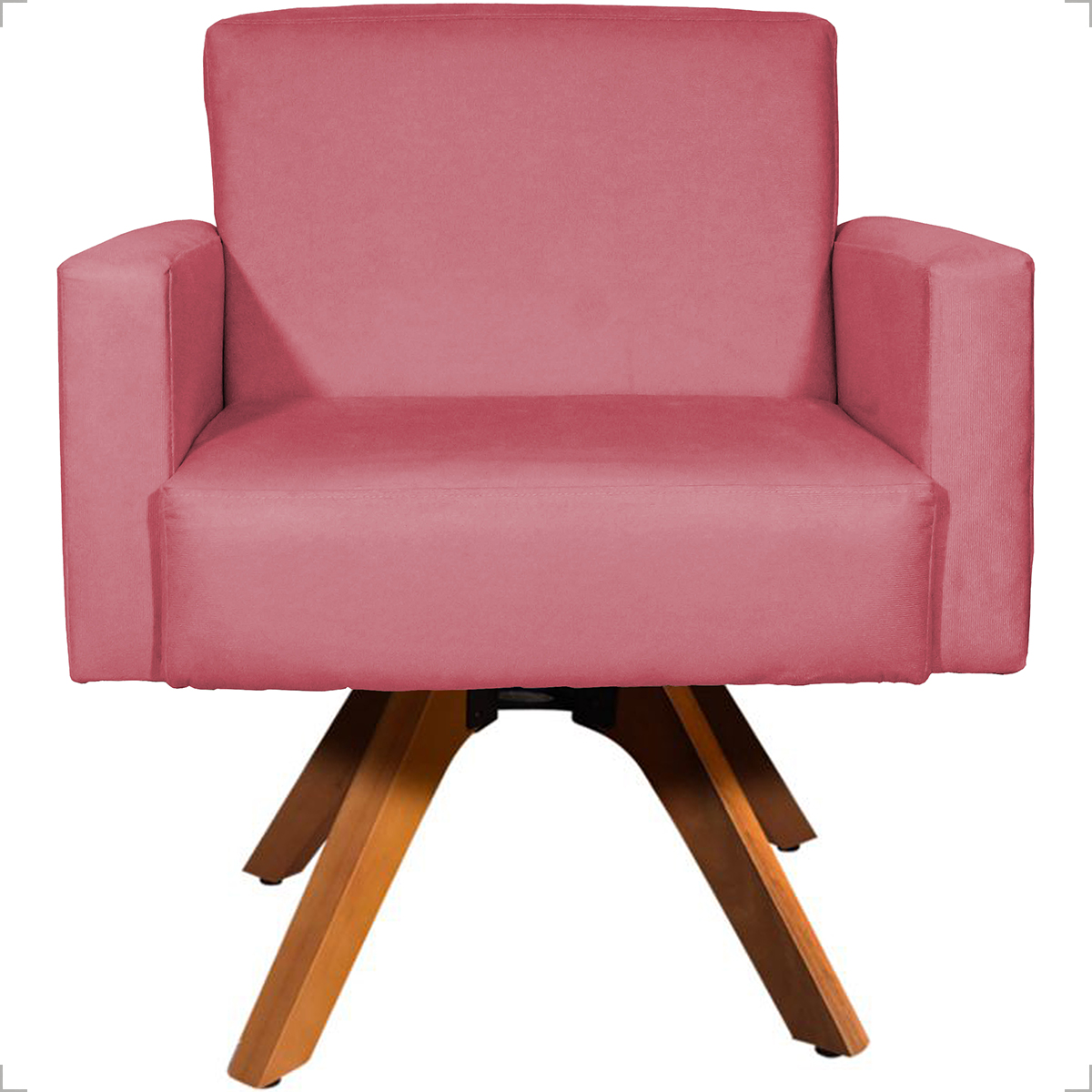 Kit 2 Poltronas Decorativas Hope Base Giratória Suede Rosê Pé Castanho
