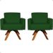 Kit 2 Poltronas Decorativas Hope Base Giratória Suede Verde Pé Castanho