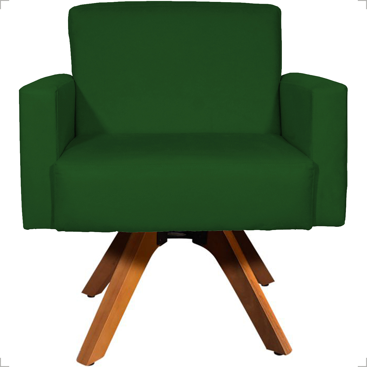 Kit 2 Poltronas Decorativas Hope Base Giratória Suede Verde Pé Castanho