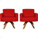 Kit 2 Poltronas Decorativas Hope Base Giratória Suede Vermelho Pé Castanho