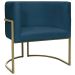 Kit 2 Poltronas Decorativas Luna Para Sala de Estar Escritório Recepção Suede Azul Marinho Base de Ferro Champagne