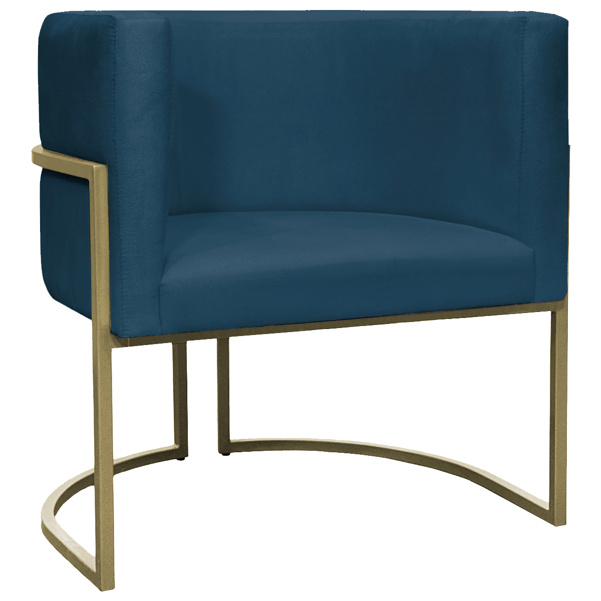 Kit 2 Poltronas Decorativas Luna Para Sala de Estar Escritório Recepção Suede Azul Marinho Base de Ferro Champagne