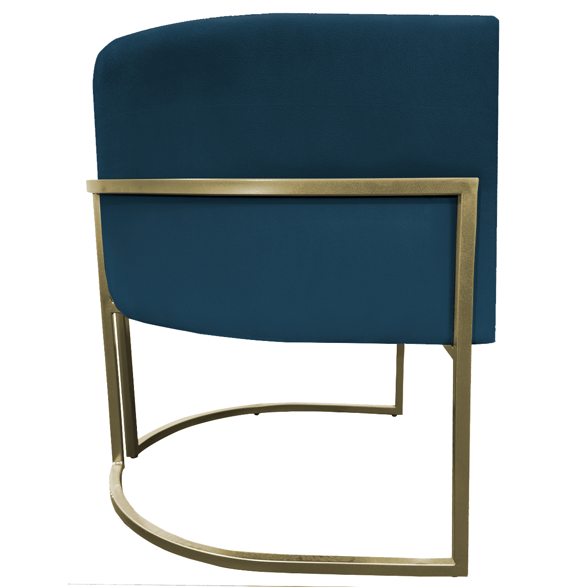 Kit 2 Poltronas Decorativas Luna Para Sala de Estar Escritório Recepção Suede Azul Marinho Base de Ferro Champagne