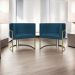 Kit 2 Poltronas Decorativas Luna Para Sala de Estar Escritório Recepção Suede Azul Marinho Base de Ferro Champagne