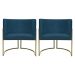 Kit 2 Poltronas Decorativas Luna Para Sala de Estar Escritório Recepção Suede Azul Marinho Base de Ferro Champagne