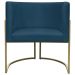 Kit 2 Poltronas Decorativas Luna Para Sala de Estar Escritório Recepção Suede Azul Marinho Base de Ferro Champagne