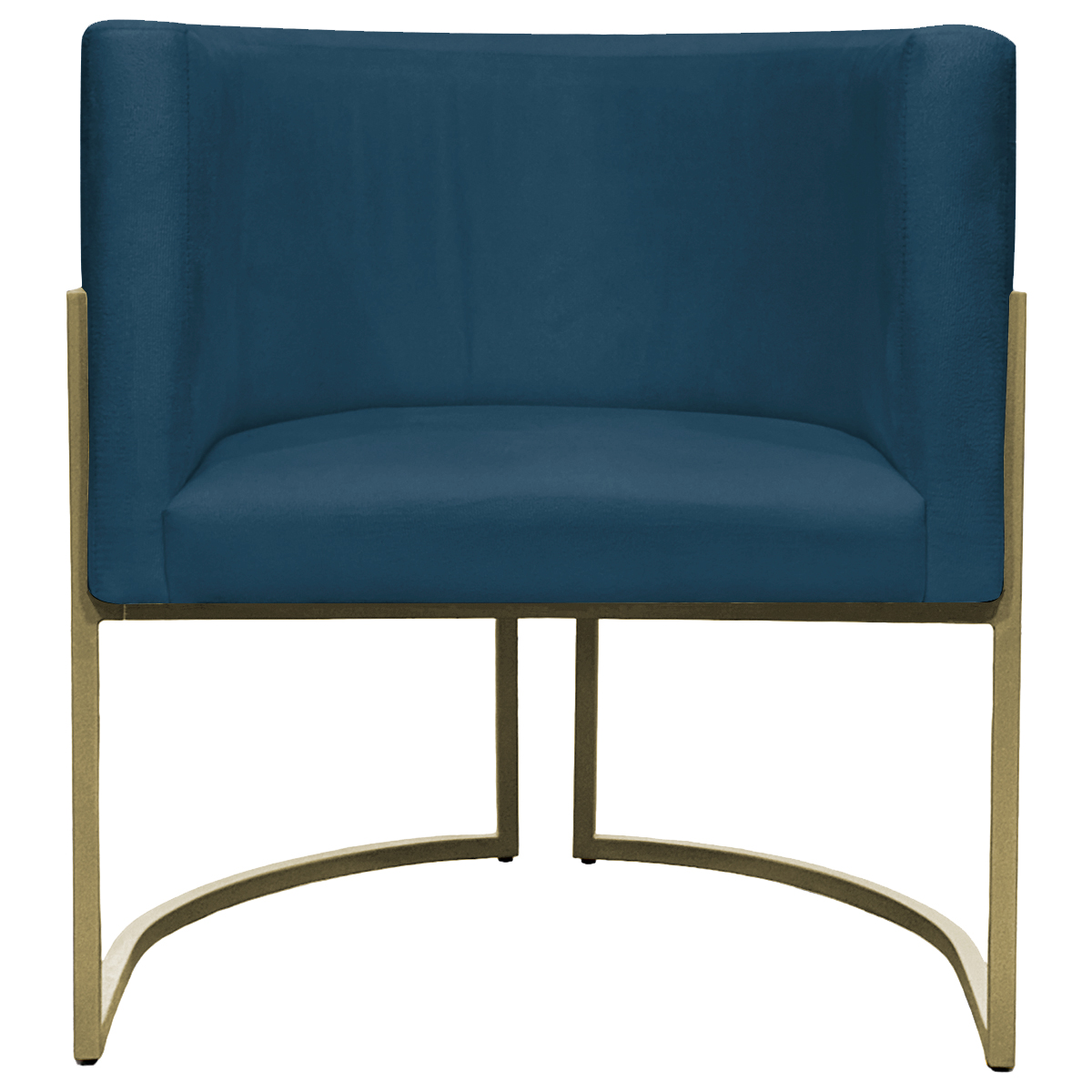 Kit 2 Poltronas Decorativas Luna Para Sala de Estar Escritório Recepção Suede Azul Marinho Base de Ferro Champagne