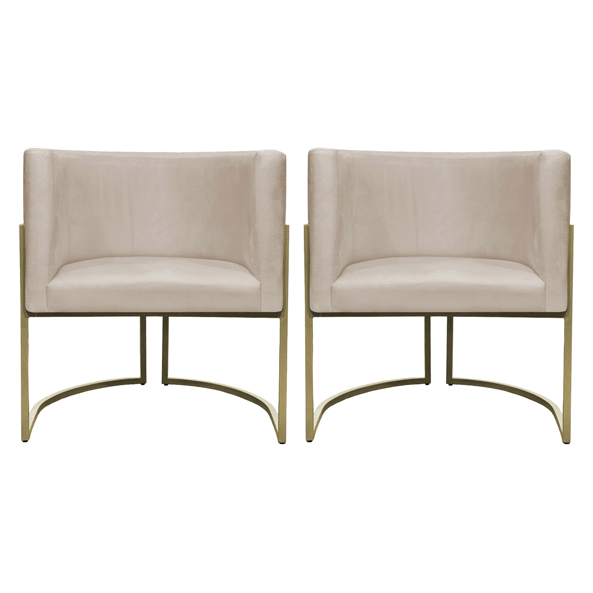 Kit 2 Poltronas Decorativas Luna Para Sala de Estar Escritório Recepção Suede Bege Base de Ferro Champagne