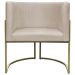 Kit 2 Poltronas Decorativas Luna Para Sala de Estar Escritório Recepção Suede Bege Base de Ferro Champagne