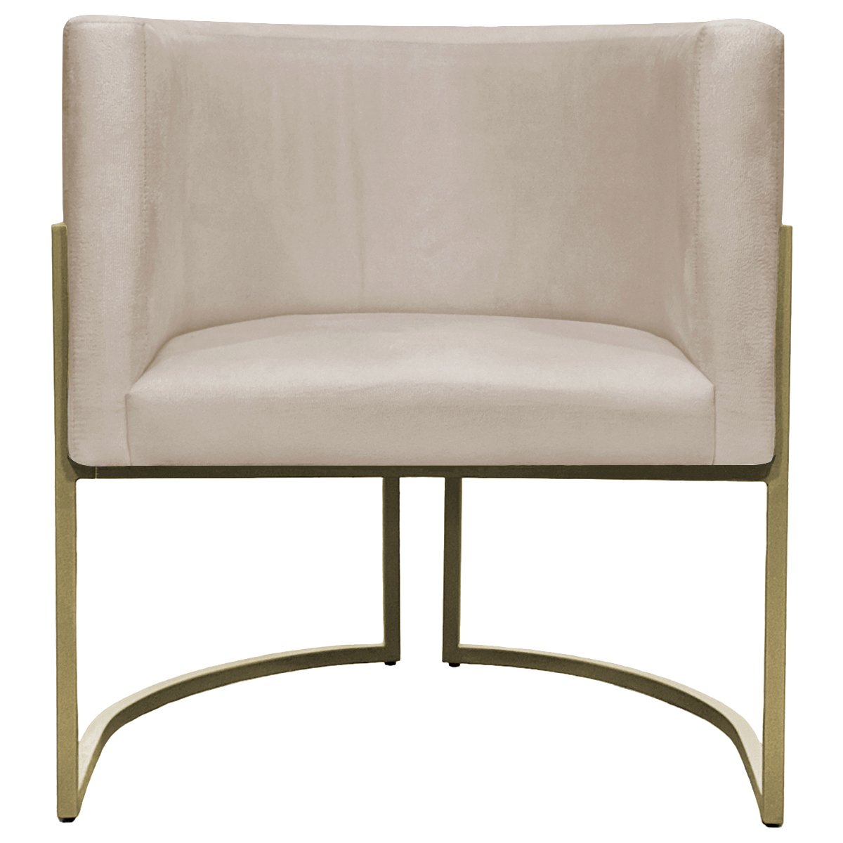 Kit 2 Poltronas Decorativas Luna Para Sala de Estar Escritório Recepção Suede Bege Base de Ferro Champagne