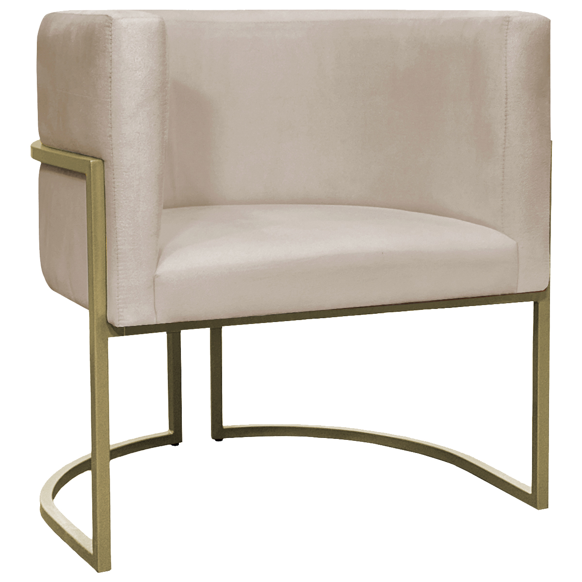 Kit 2 Poltronas Decorativas Luna Para Sala de Estar Escritório Recepção Suede Bege Base de Ferro Champagne