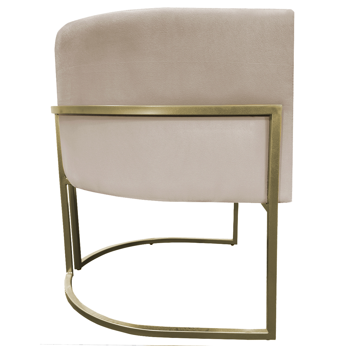 Kit 2 Poltronas Decorativas Luna Para Sala de Estar Escritório Recepção Suede Bege Base de Ferro Champagne