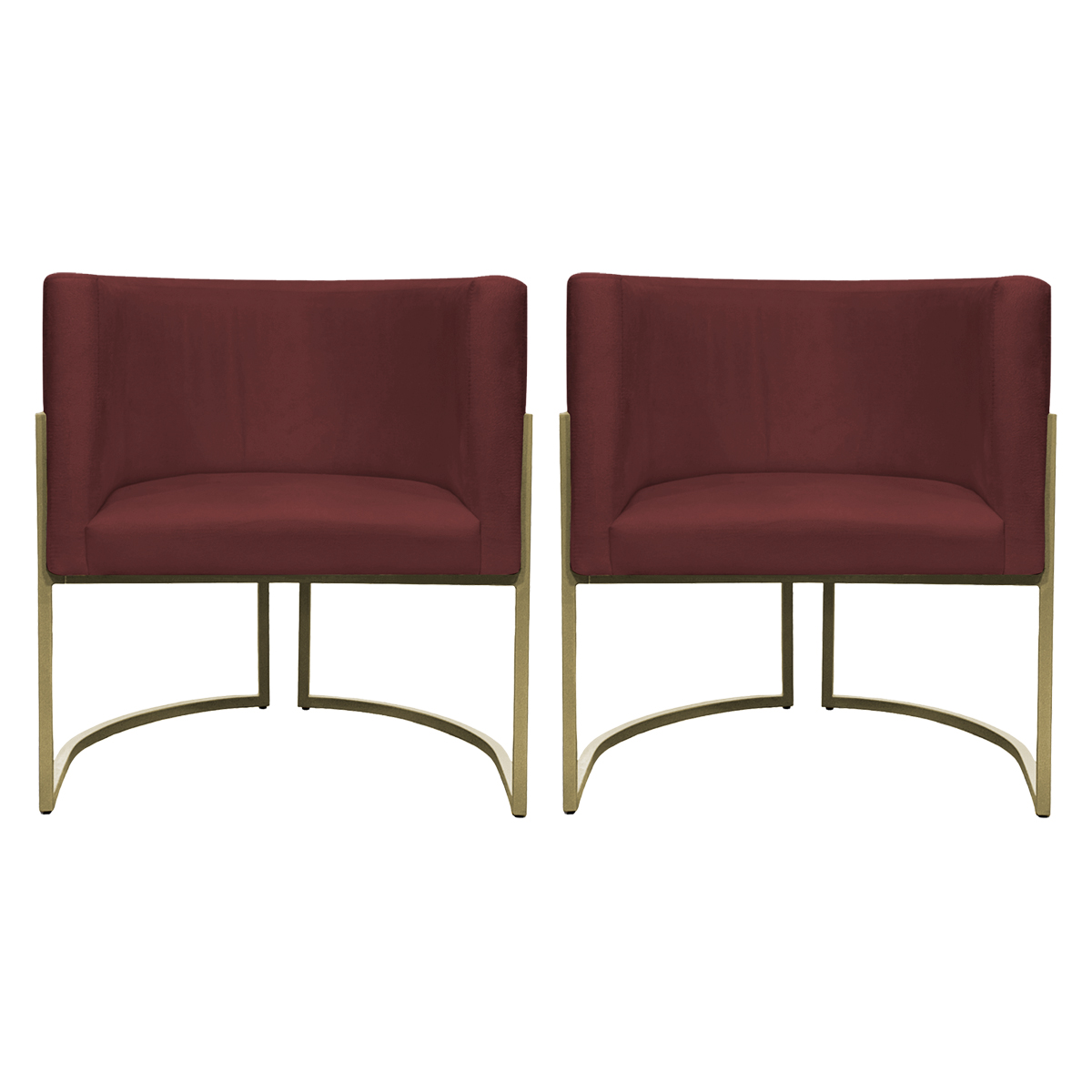 Kit 2 Poltronas Decorativas Luna Para Sala de Estar Escritório Recepção Suede Bordô Base de Ferro Champagne