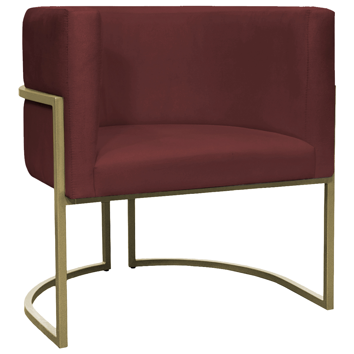 Kit 2 Poltronas Decorativas Luna Para Sala de Estar Escritório Recepção Suede Bordô Base de Ferro Champagne