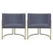 Kit 2 Poltronas Decorativas Luna Para Sala de Estar Escritório Recepção Suede Cinza Base de Ferro Champagne