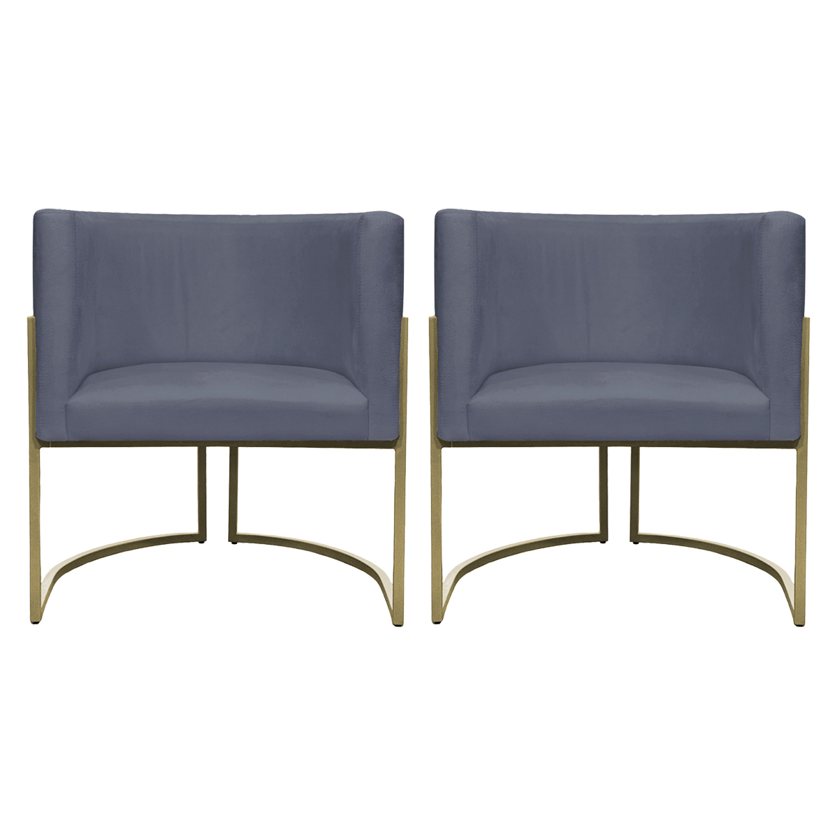 Kit 2 Poltronas Decorativas Luna Para Sala de Estar Escritório Recepção Suede Cinza Base de Ferro Champagne