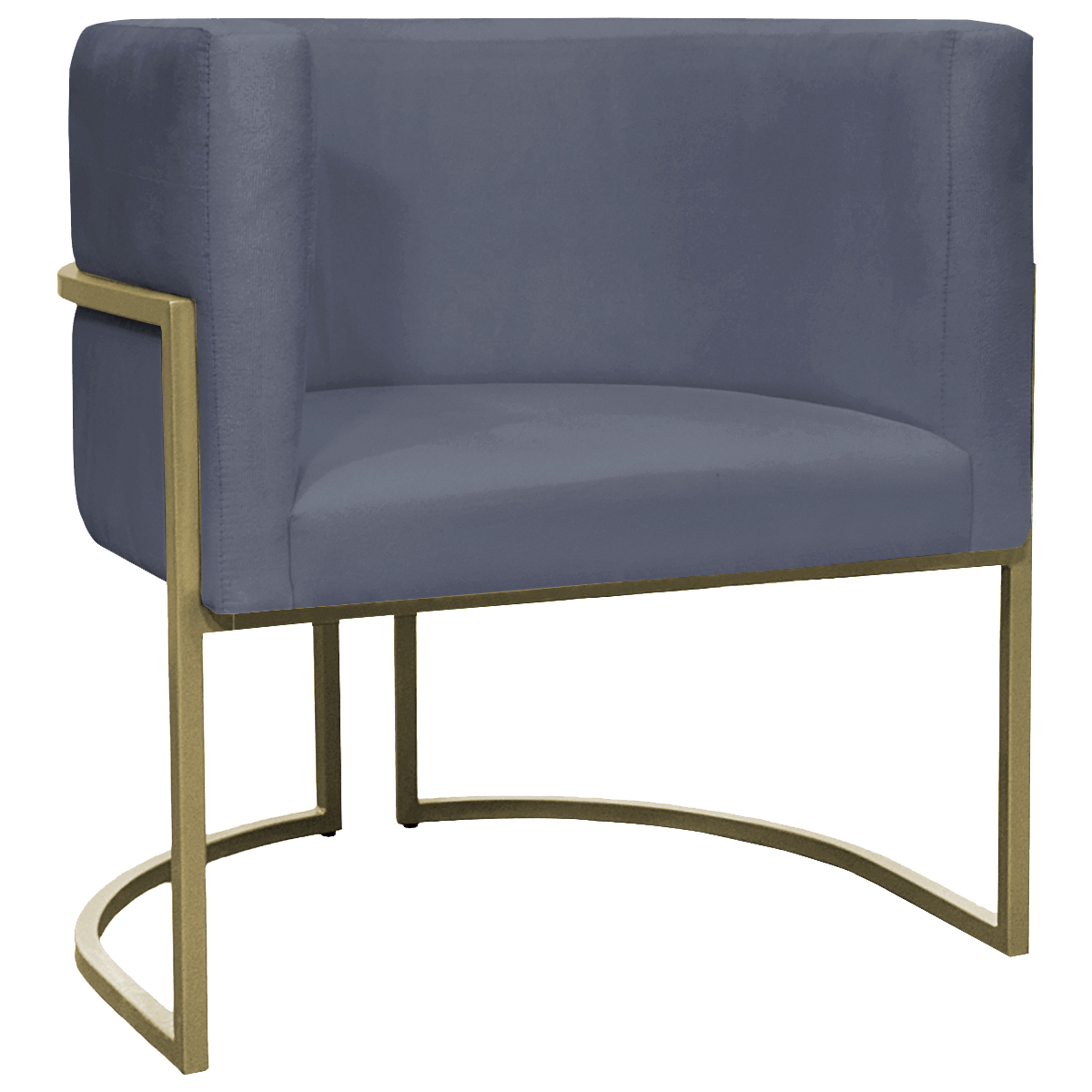 Kit 2 Poltronas Decorativas Luna Para Sala de Estar Escritório Recepção Suede Cinza Base de Ferro Champagne