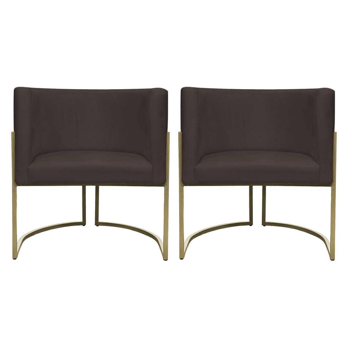 Kit 2 Poltronas Decorativas Luna Para Sala de Estar Escritório Recepção Suede Marrom Base de Ferro Champagne
