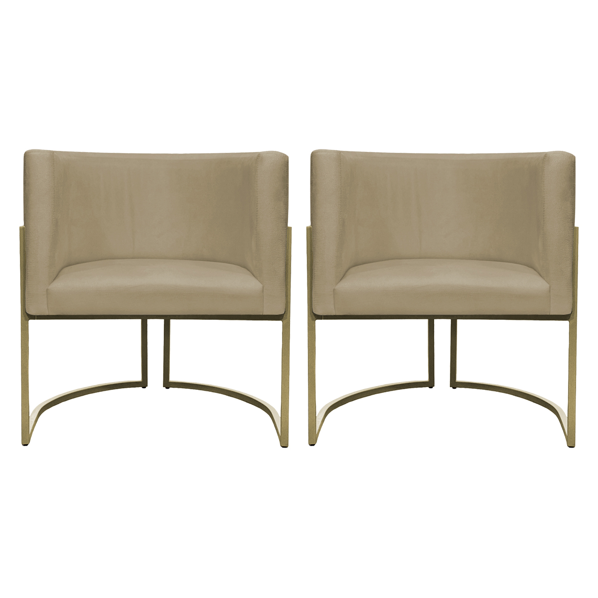 Kit 2 Poltronas Decorativas Luna Para Sala de Estar Escritório Recepção Suede Nude Base de Ferro Champagne