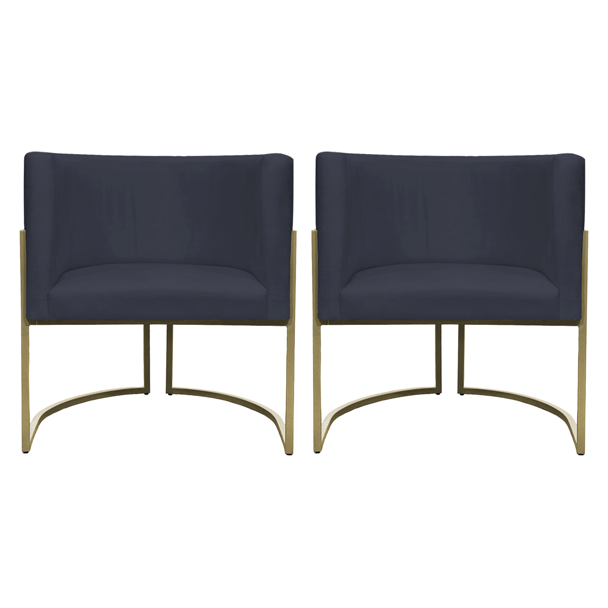 Kit 2 Poltronas Decorativas Luna Para Sala de Estar Escritório Recepção Suede Preto Base de Ferro Champagne