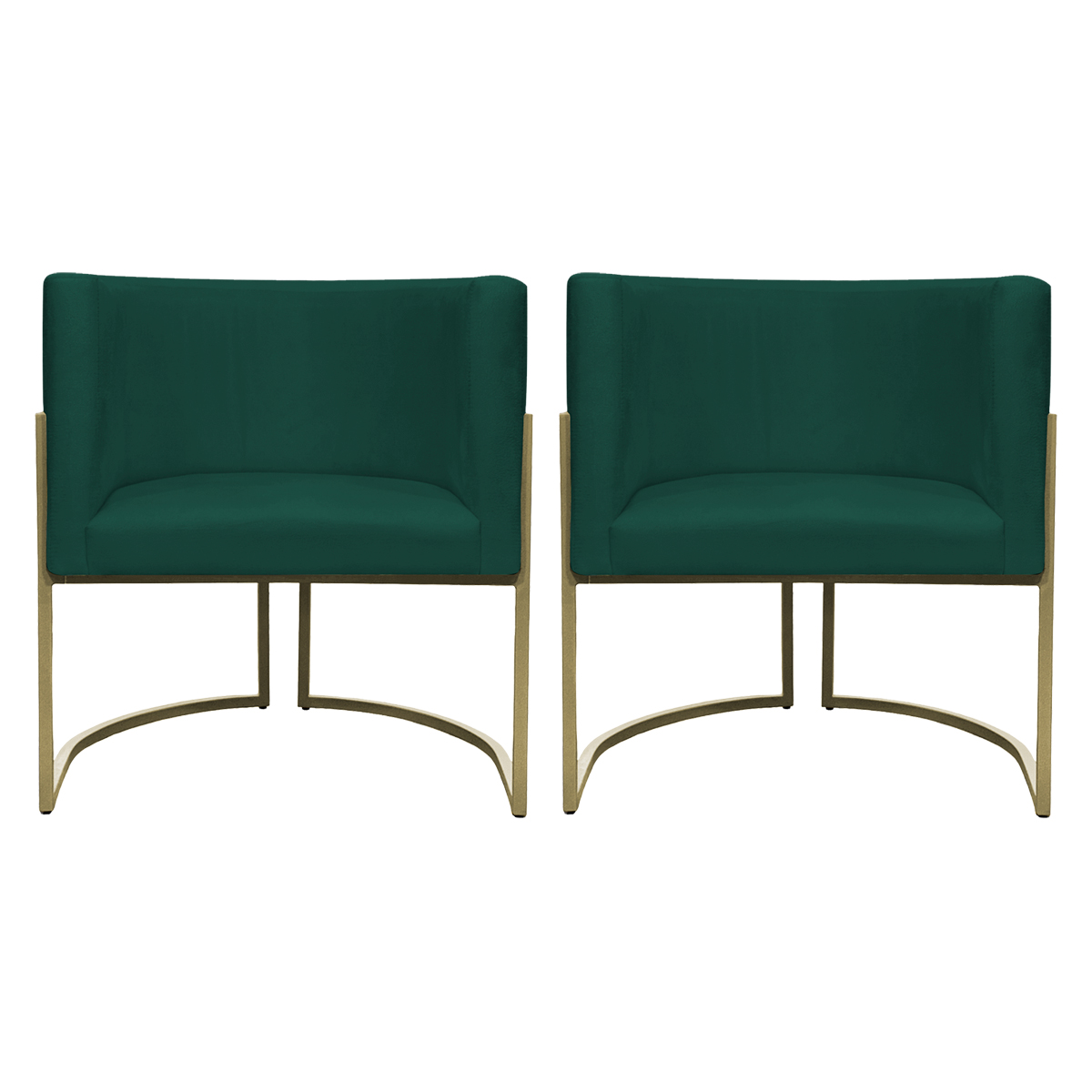 Kit 2 Poltronas Decorativas Luna Para Sala de Estar Escritório Recepção Suede Verde Base de Ferro Champagne
