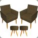 Kit 2 Poltronas Decorativas Nina Com Base E Capitonê + 2 Puff Redondo Suede Marrom Pé Castanho - Clique E Decore