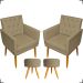 Kit 2 Poltronas Decorativas Nina Com Base E Capitonê + 2 Puff Redondo Suede Nude Pé Castanho - Clique E Decore