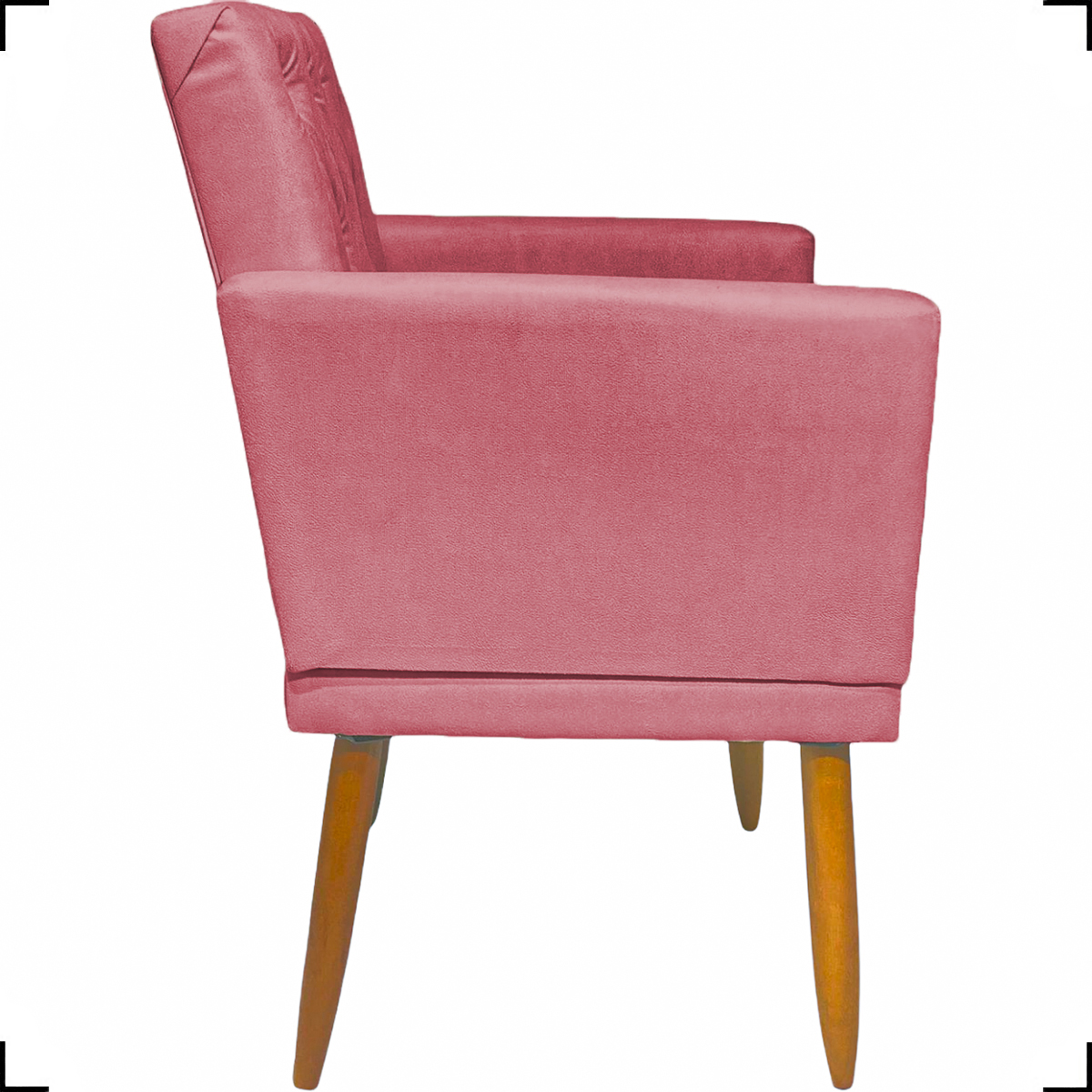 Kit 2 Poltronas Decorativas Nina Com Base E Capitonê + 2 Puff Redondo Suede Rosê Pé Castanho - Clique E Decore