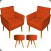 Kit 2 Poltronas Decorativas Nina Com Base E Capitonê + 2 Puff Redondo Suede Terracota Pé Castanho - Clique E Decore