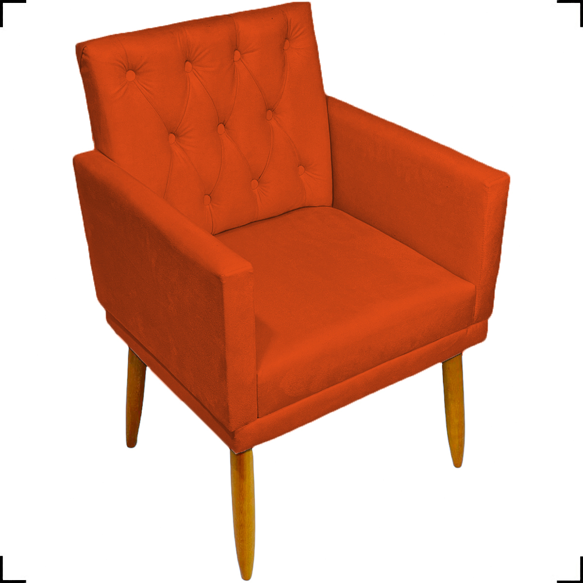 Kit 2 Poltronas Decorativas Nina Com Base E Capitonê + 2 Puff Redondo Suede Terracota Pé Castanho - Clique E Decore