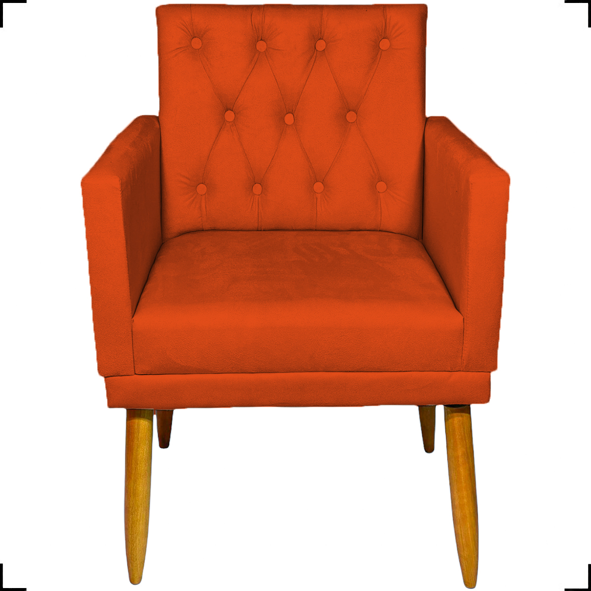 Kit 2 Poltronas Decorativas Nina Com Base E Capitonê + 2 Puff Redondo Suede Terracota Pé Castanho - Clique E Decore