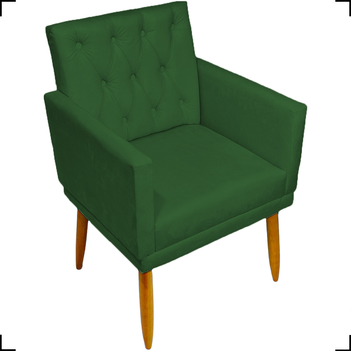 Kit 2 Poltronas Decorativas Nina Com Base E Capitonê + 2 Puff Redondo Suede Verde Pé Castanho - Clique E Decore