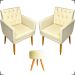 Kit 2 Poltronas Decorativas Nina Com Base E Capitonê + Puff Redondo Suede Bege Pé Castanho - Clique E Decore
