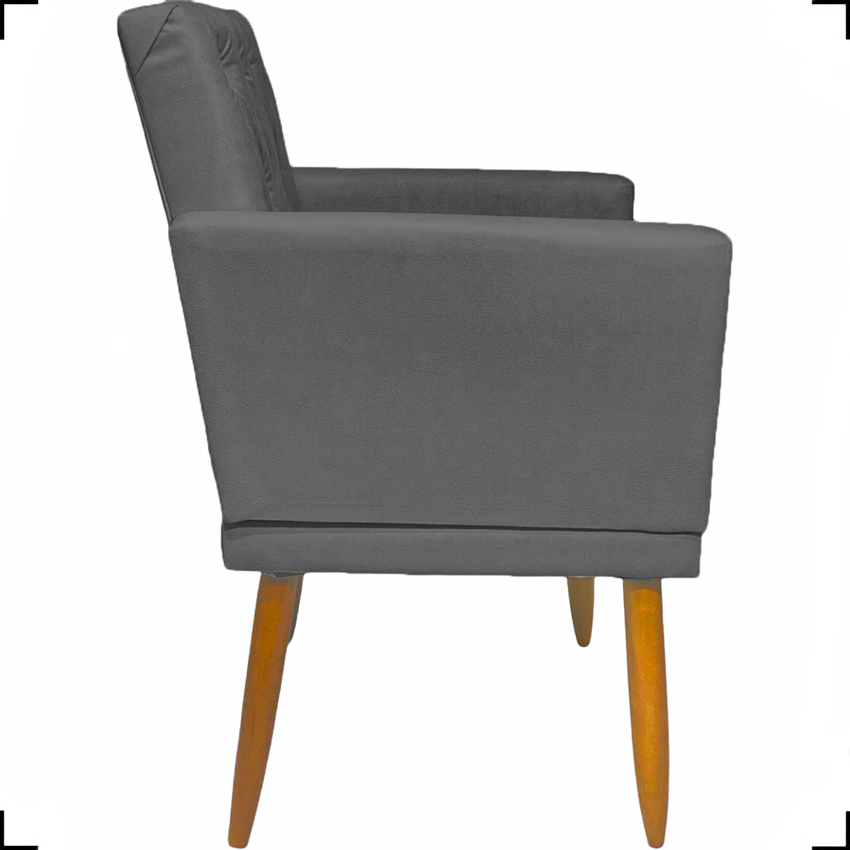 Kit 2 Poltronas Decorativas Nina Com Base E Capitonê + Puff Redondo Suede Cinza Pé Castanho - Clique E Decore