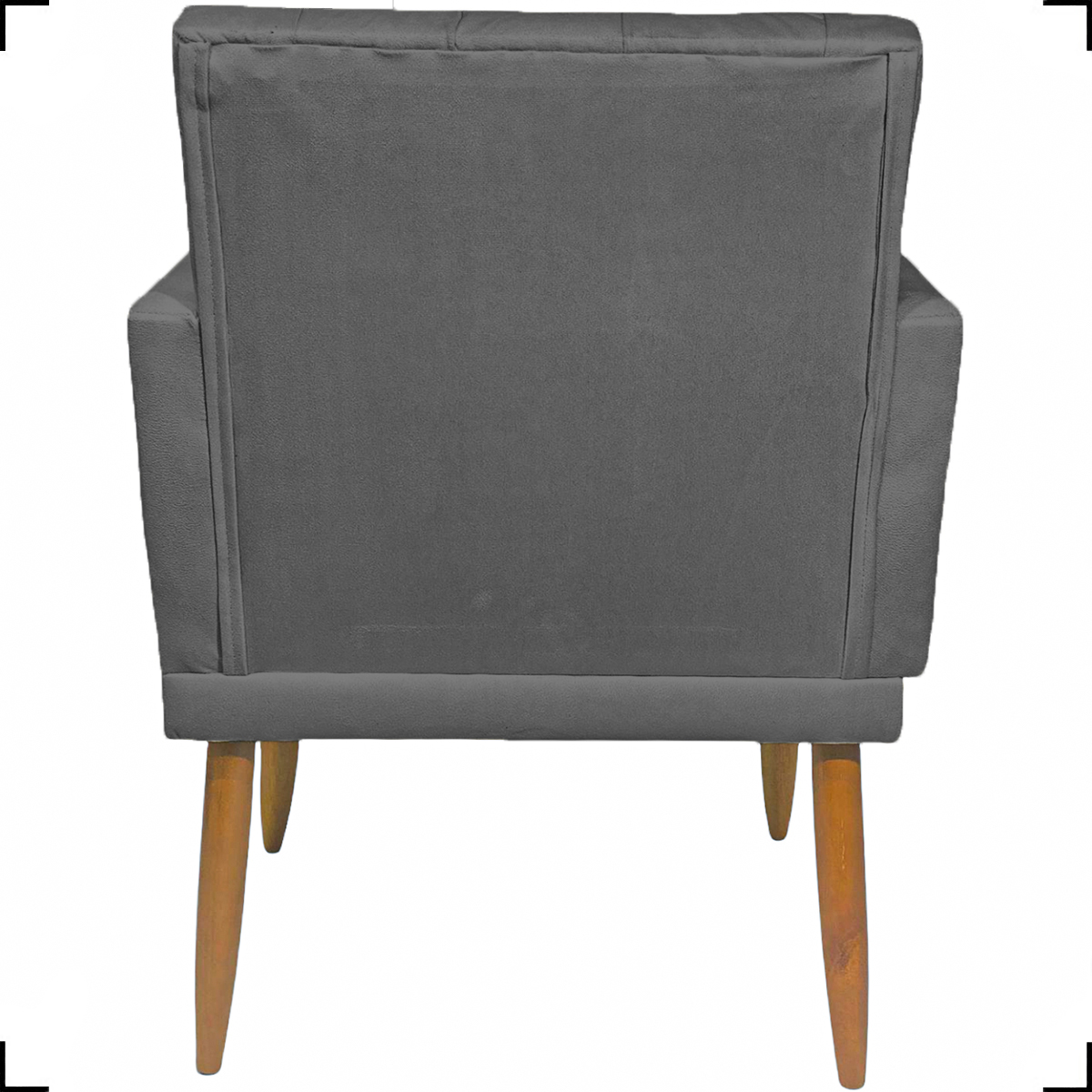 Kit 2 Poltronas Decorativas Nina Com Base E Capitonê + Puff Redondo Suede Cinza Pé Castanho - Clique E Decore