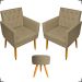 Kit 2 Poltronas Decorativas Nina Com Base E Capitonê + Puff Redondo Suede Nude Pé Castanho - Clique E Decore