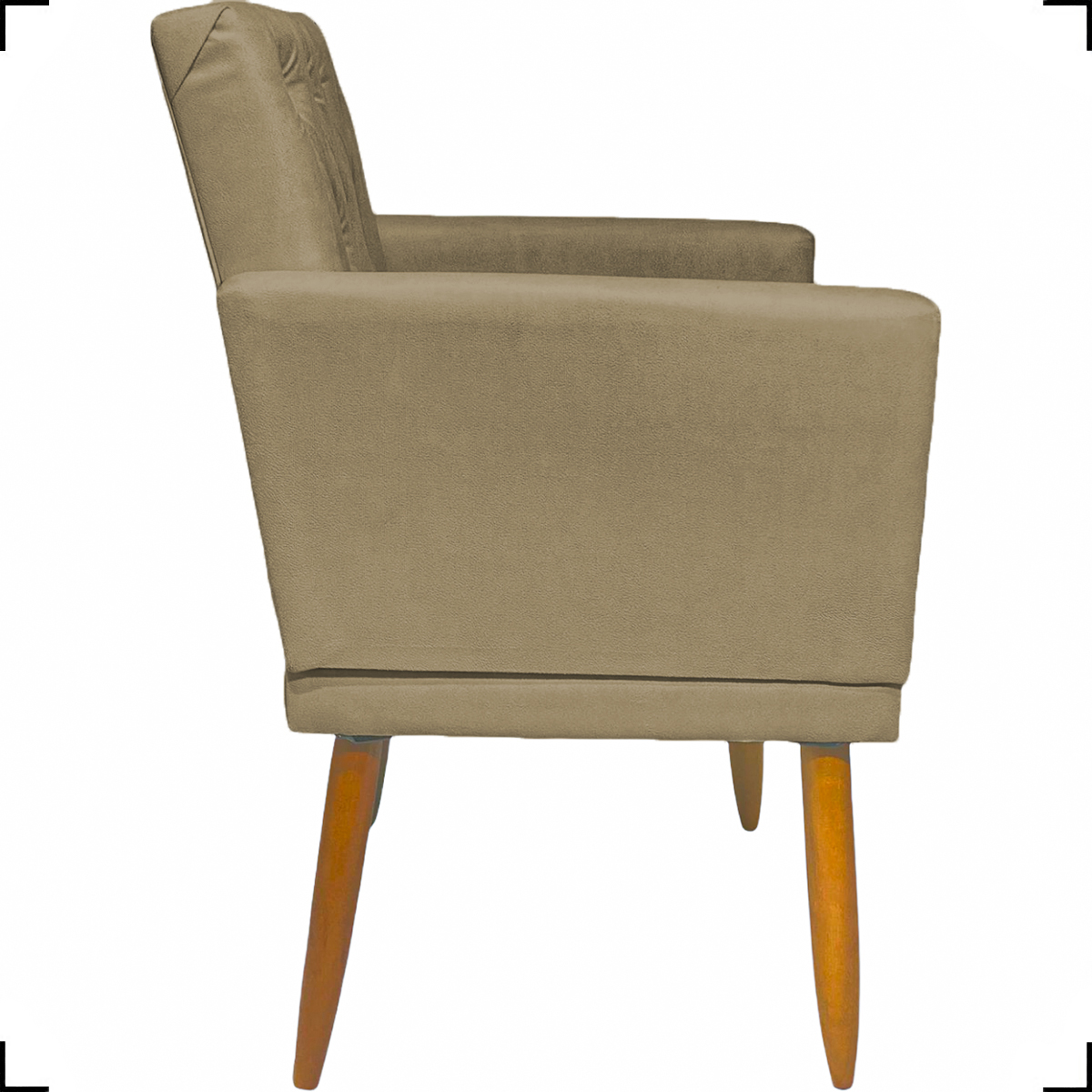 Kit 2 Poltronas Decorativas Nina Com Base E Capitonê + Puff Redondo Suede Nude Pé Castanho - Clique E Decore