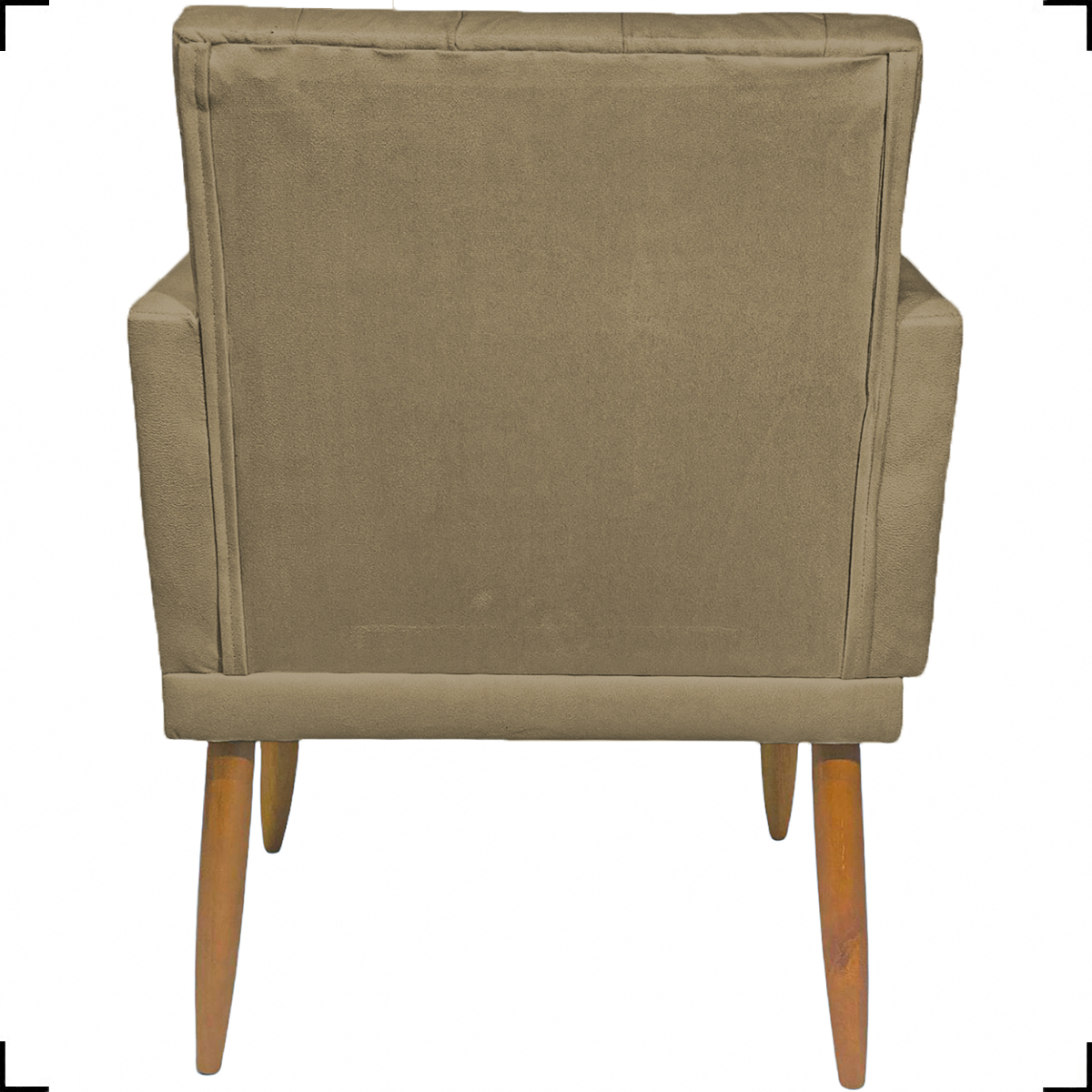 Kit 2 Poltronas Decorativas Nina Com Base E Capitonê + Puff Redondo Suede Nude Pé Castanho - Clique E Decore