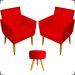 Kit 2 Poltronas Decorativas Nina Com Base E Capitonê + Puff Redondo Suede Vermelho Pé Castanho - Clique E Decore